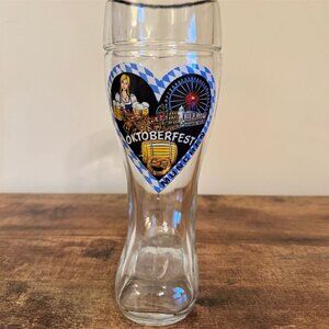 Vintage Oktoberfest München Glass Beer Boot 0.5L Gold Trim Bavarian Art